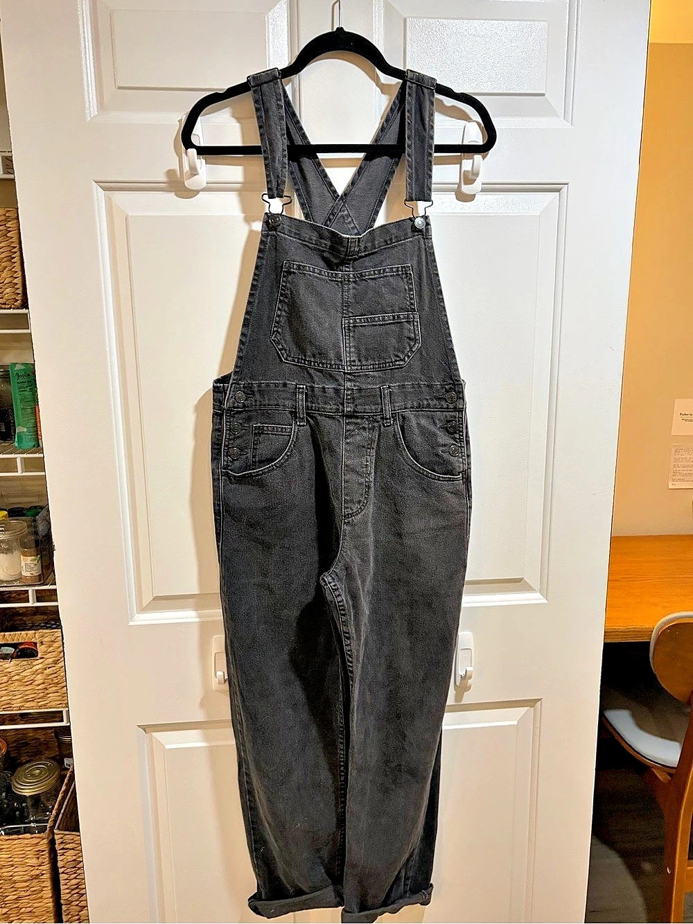 Free people Black Denim Overalls Like New